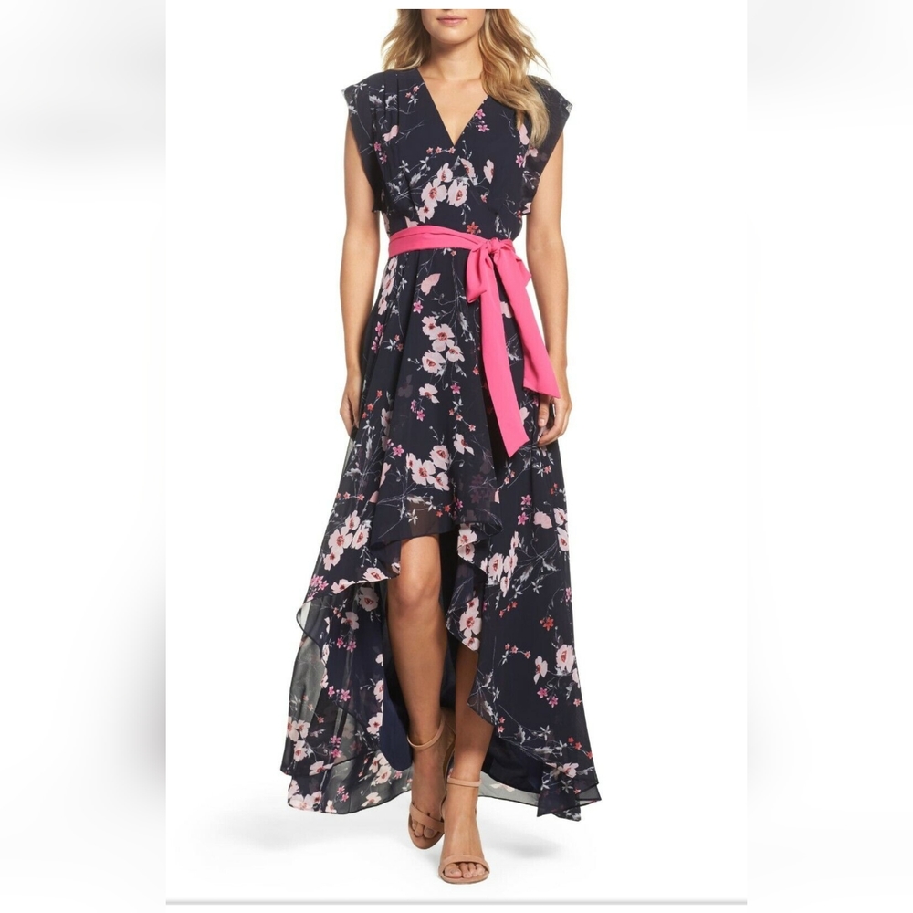 Eliza J High/Low Floral Faux Wrap Maxi Dress. Size 18.